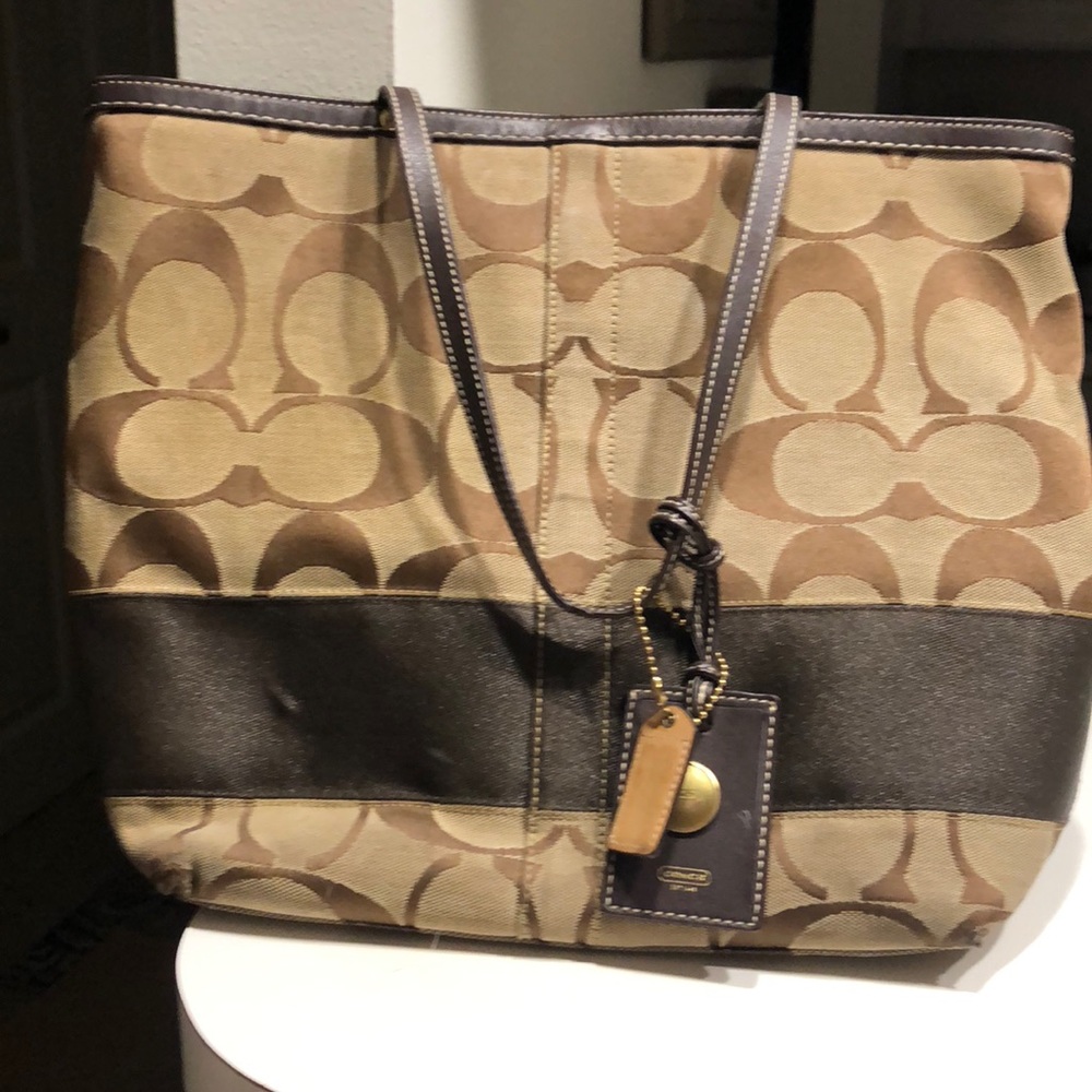 Coach signature stripe tote